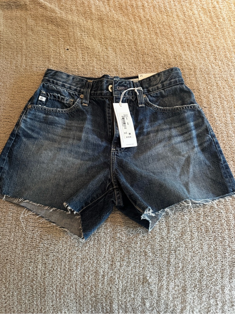 AG Adriano Goldschmied Dark Blue Distressed Denim Cutoff Shorts